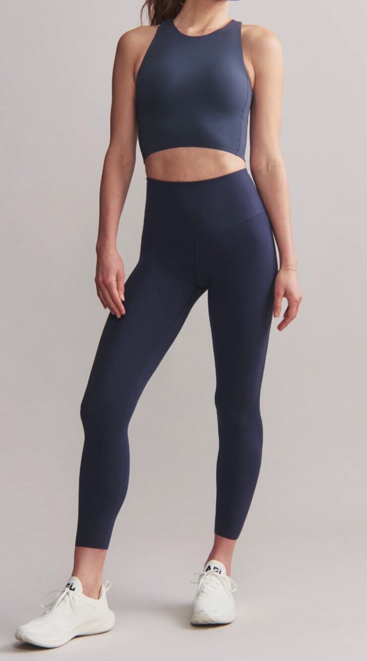 Rhone Revive Print Racerback Crop Tank & High Rise Leggings Set Blue Spotted XS